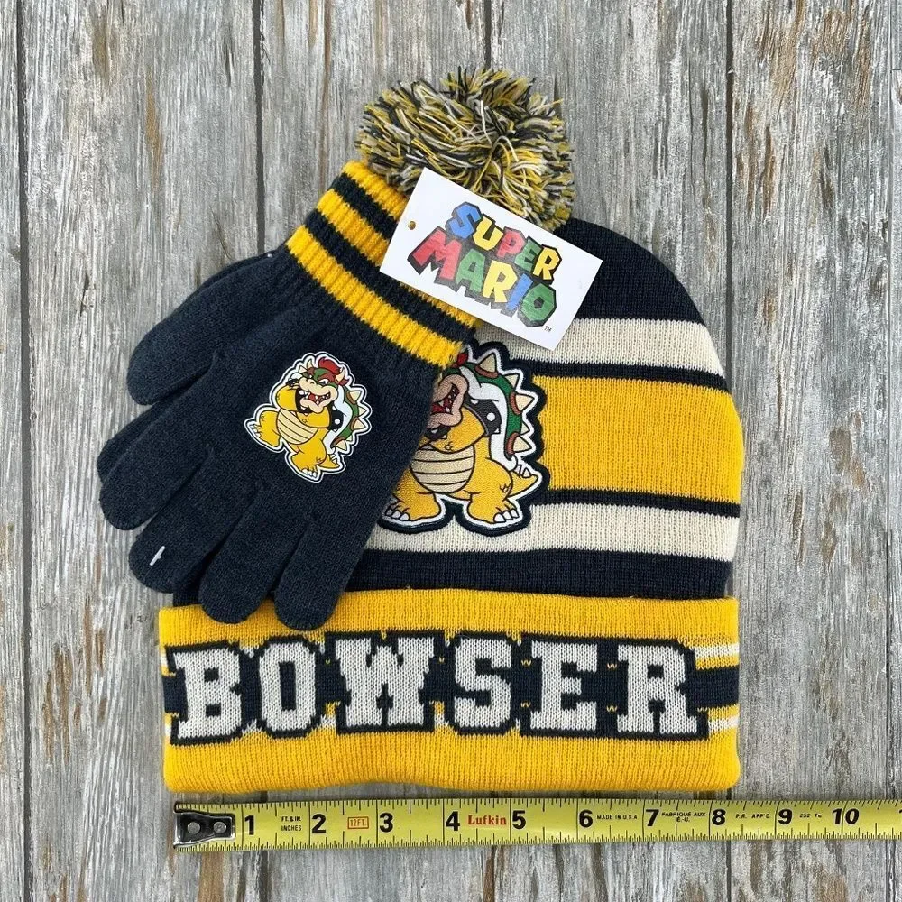 Boys Super Mario Bowser Beanie Hat and Gloves 2-Piece Set
